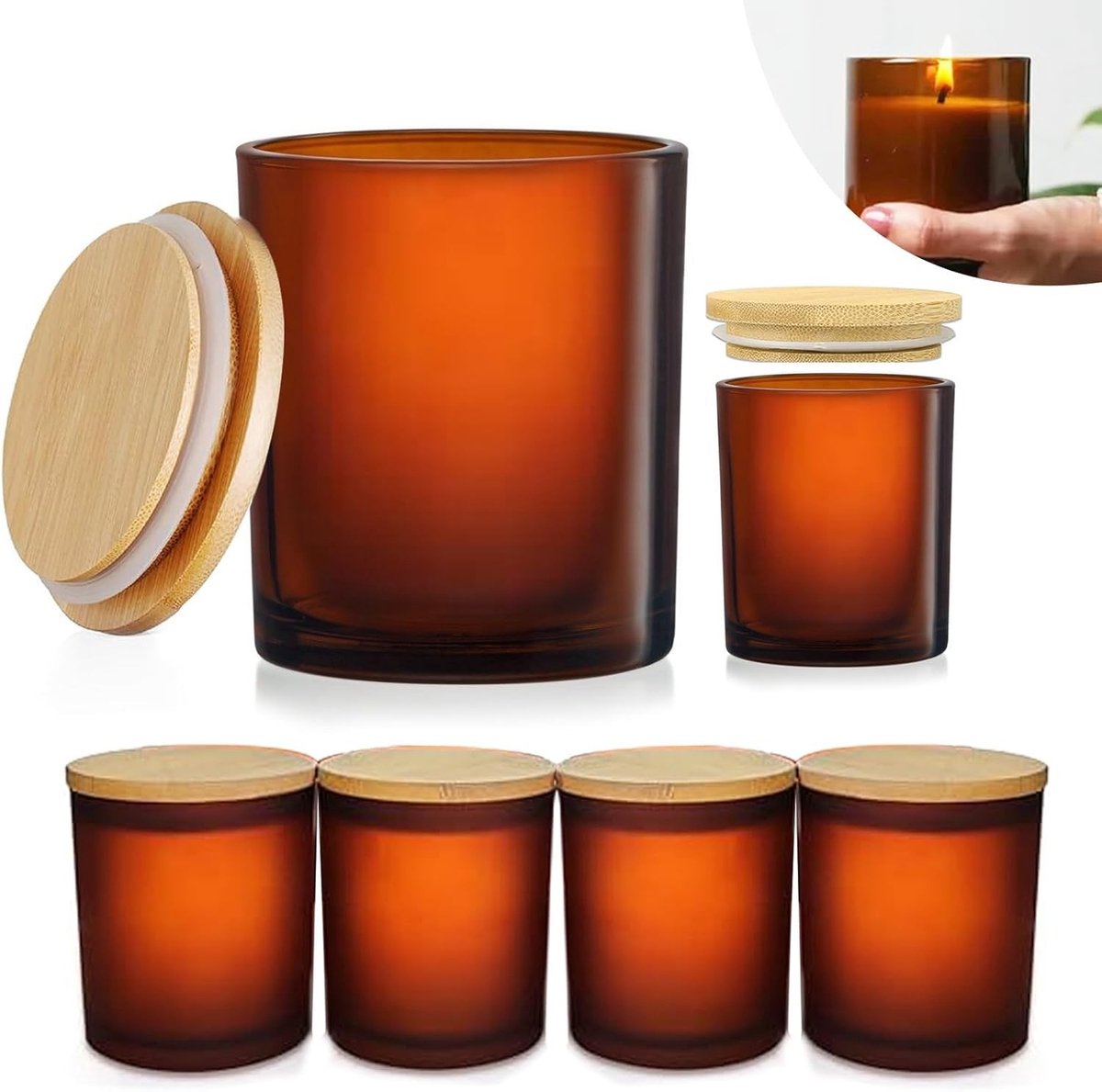 Lege Glazen Kaarsenhouders van 7 oz met Bamboe Deksel, Perfect voor Kaarsen Maken en Opslag, 6 Stuks in Bulk
