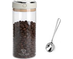 Airtight Glazen Koffiehouder van 1,7L met Uitlaatventiel en Datumweergave - Ideaal voor Koffiebonen, Noten, Cacao en Theebladeren