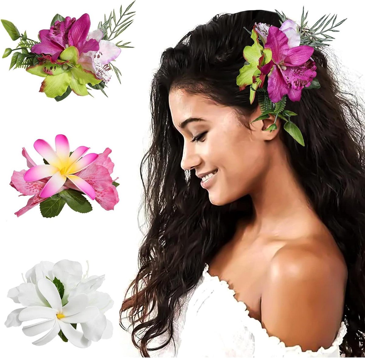 Bloemen Haarspelden - Tropische Clips - Feestelijke Styling - Set van Drie - 3 Stuks - Multicolor