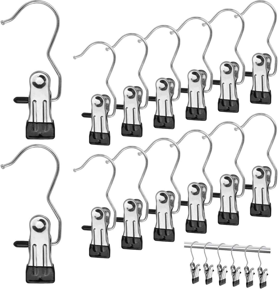 24 stuks washaak, draagbare washaak, 360 ° draaibare roestvrijstalen wasknijpers, antislip laarzenhanger voor broeken, schoenen, handdoeken, sokken, broeken