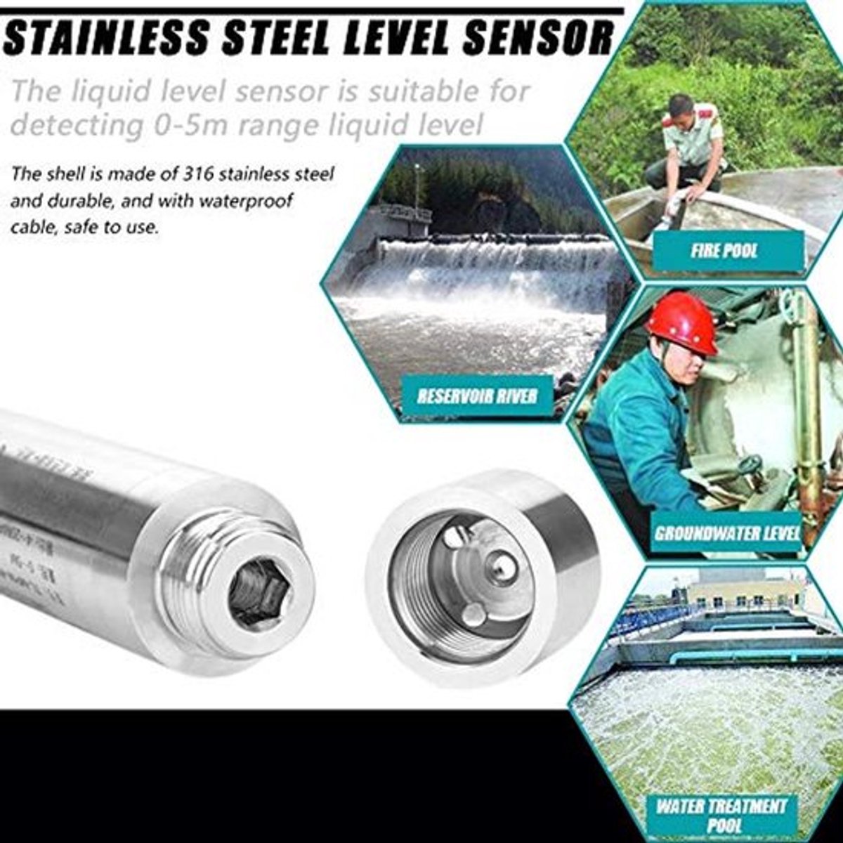 Vulstandsensor, DC24V, 4-20 mA betrouwbaarheid, niveausensor, inworp-vloeistofstandsensor, minerale vulstandsensor, waterniveausensor voor het registreren van 0-5 m bereikwijdte diepte