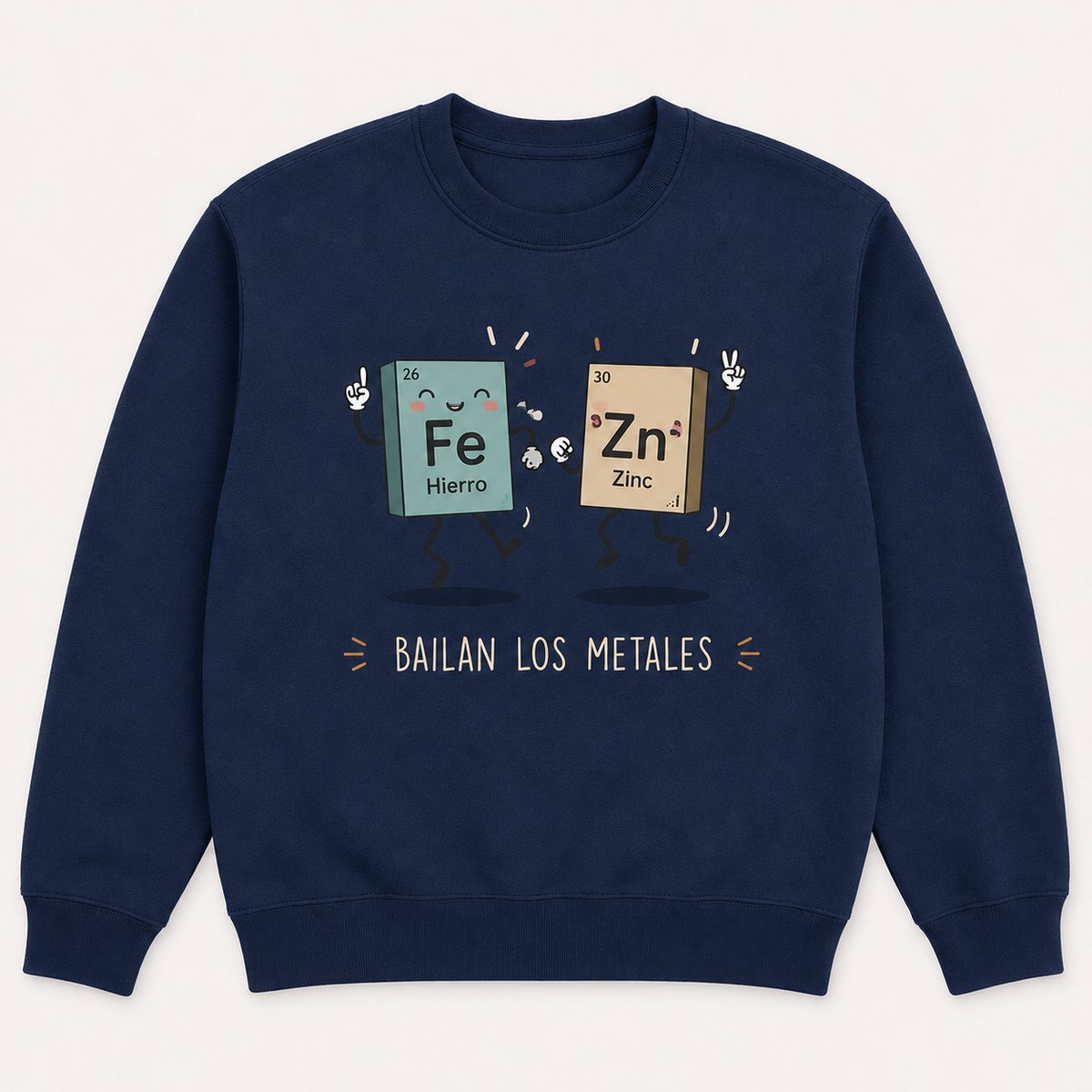 Trendy Sweater met Fe en Zn - Creatieve Casual Stijl voor Volwassenen - Marineblauw - L