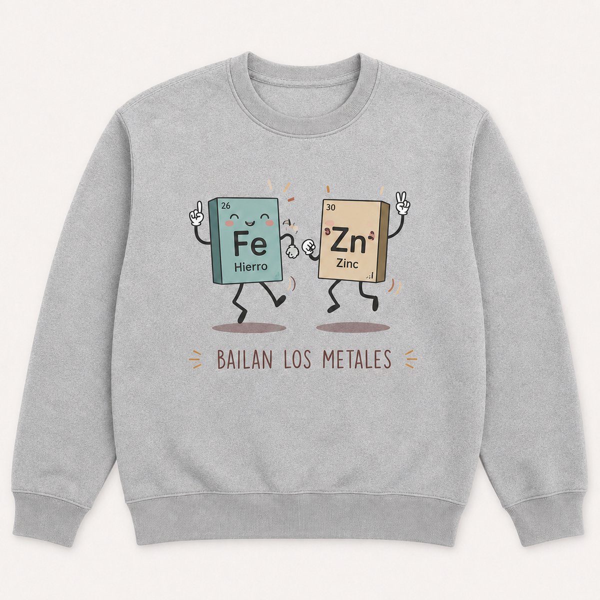 Trendy Sweater met Fe en Zn - Creatieve Casual Stijl voor Volwassenen - Lichtgrijs - M