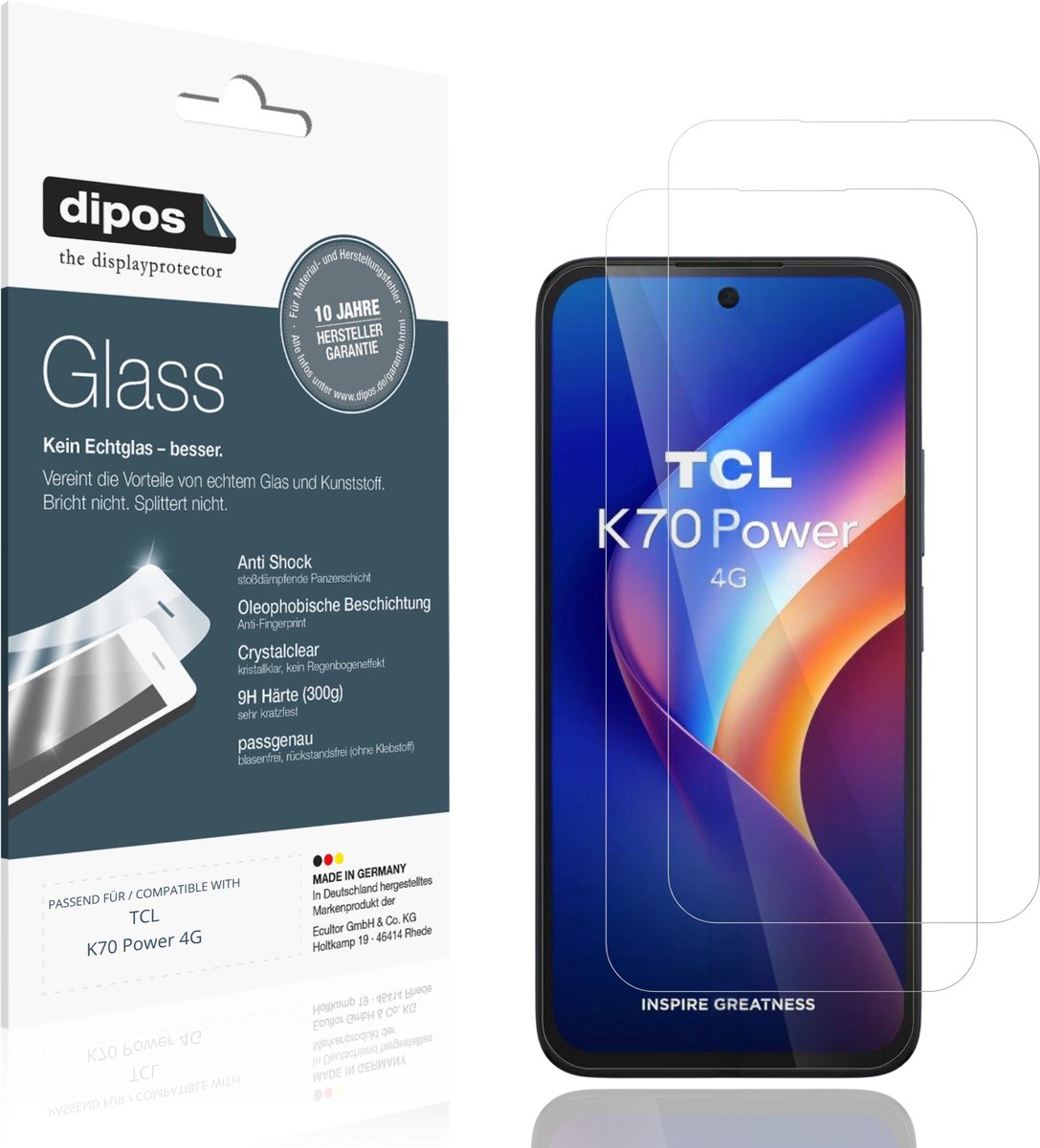 dipos – 2x Pantserfolie geschikt voor TCL K70 Power 4G | 9H Screenprotector