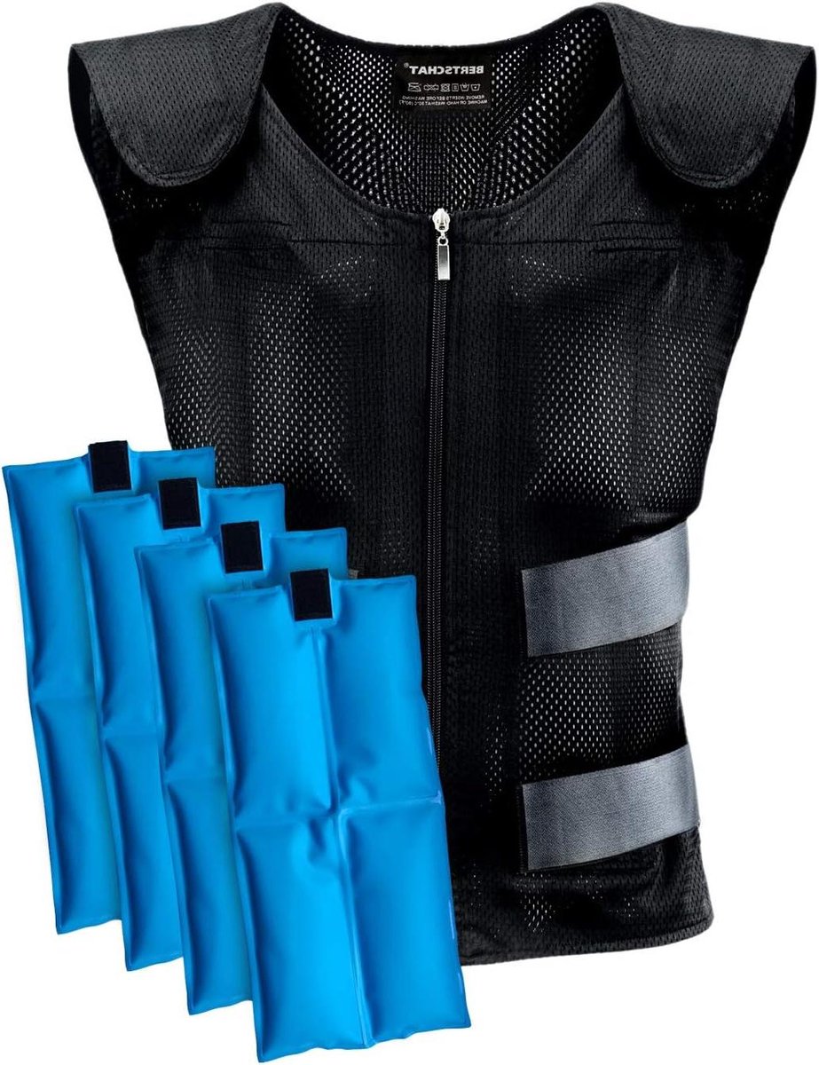 Koelvest met PCM - Koelvest - Hittebestrijding - Verwisselbare koelpacks - 4-pack - Zwart