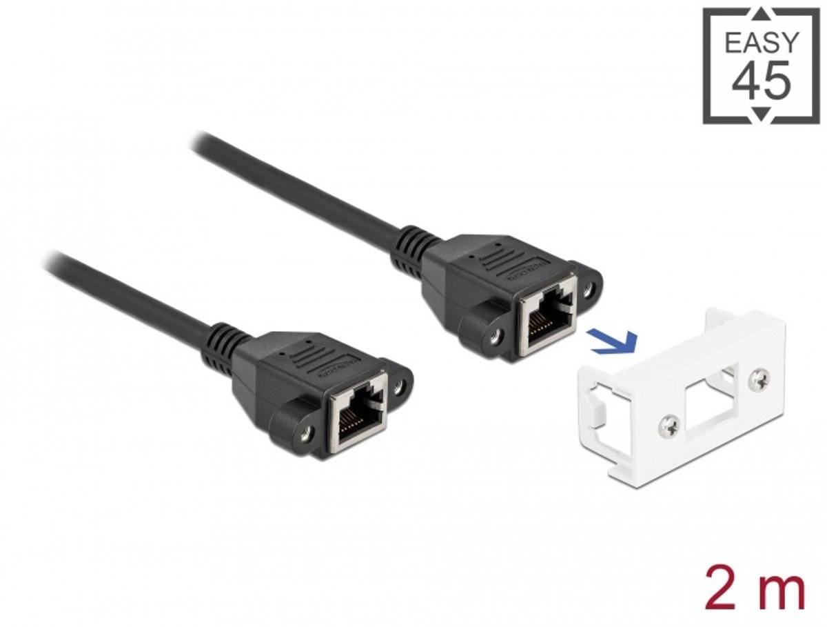 Image of Delock Network Extension Cable for Easy 45 Module S/FTP RJ45 jack to RJ45 jack Cat.6A 2 m black