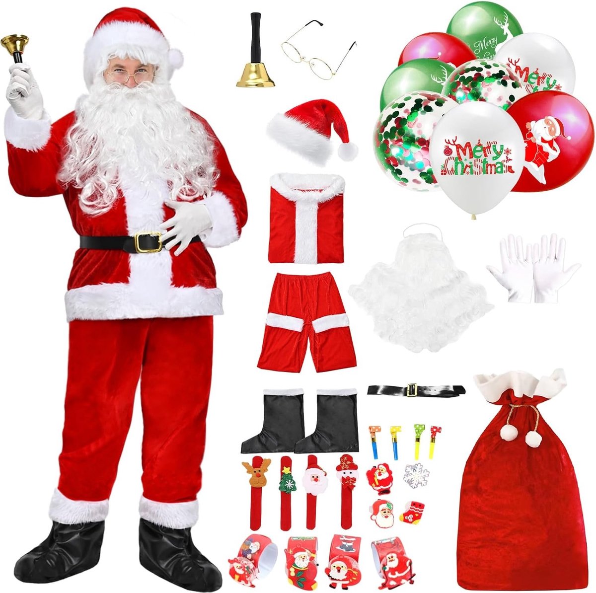 Kerstman Kostuum voor Mannen met Kersttas en Cadeauset, Perfect voor Feestdagen en Cosplay