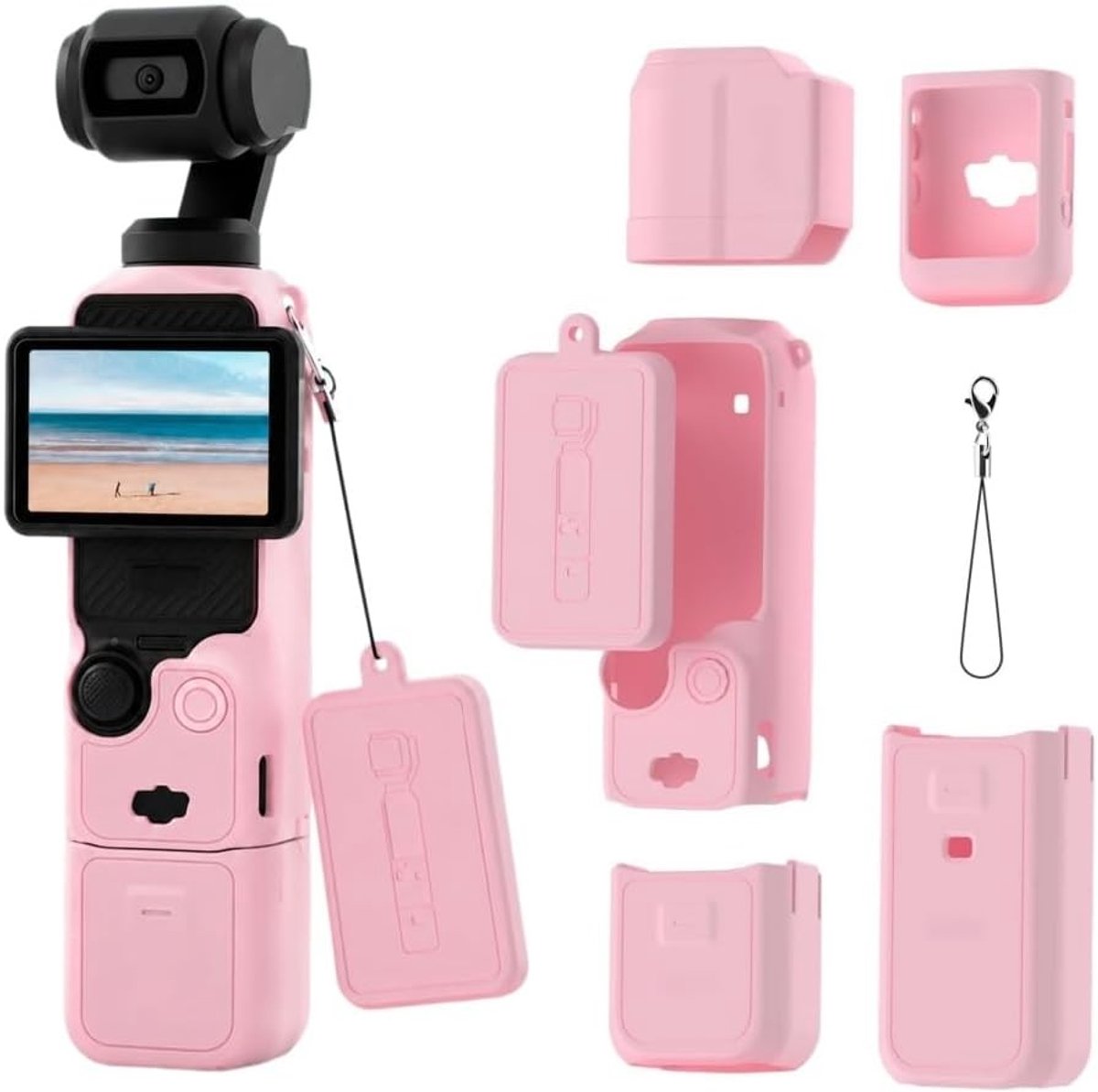 Siliconen Hoesje voor Pocket 3 - Roze Bescherming voor Creator Combo, Compacte Tas met Schermhoes, Krassenbestendig en Geschikt voor DJI OSMO Pocket 3 Accessoires
