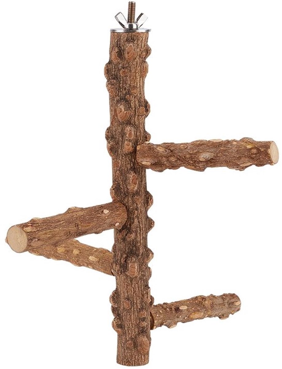 Vogelzitstokstandaard, natuurlijk, houten, draagbaar, papegaaientrainingsoefening, speelplaats, tafelblad, takpaal, kooiaccessoires voor grasparkieten, kaketoes, conures, kaketoes, lovebirds
