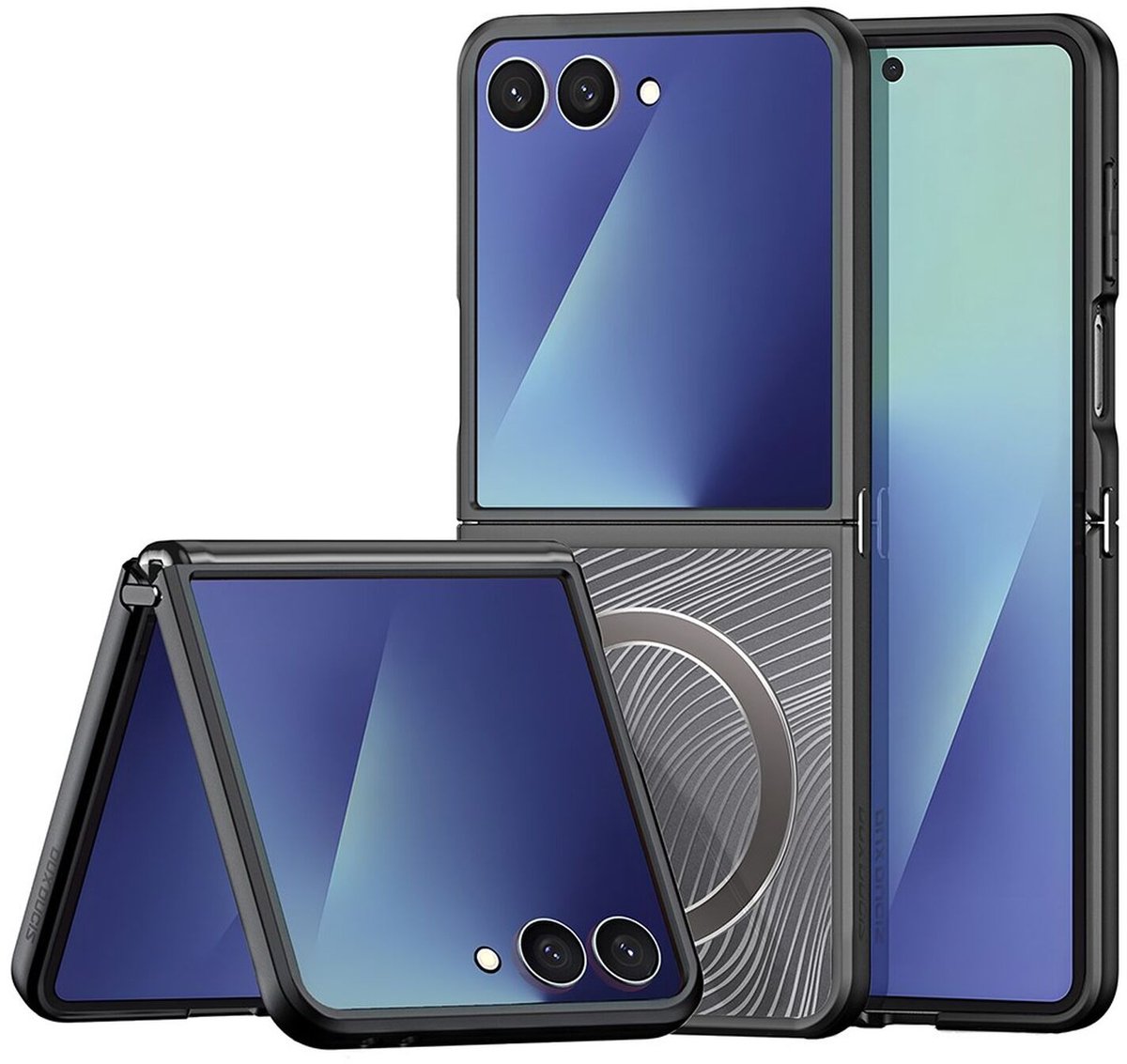 Dux Ducis Aimo Raam Hoesje Geschikt voor Samsung Galaxy Z Flip 7 - Compatibel met MagSafe / Qi2 - Back Cover met Magneet - Matte Zwart
