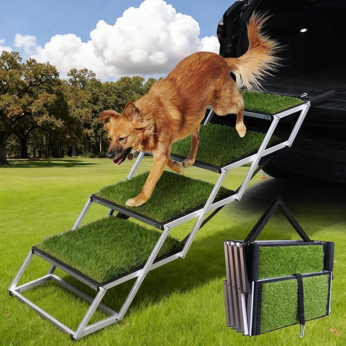Verstelbare Hondenrampe voor Auto's, Opvouwbare Hondenstappen met Antislip Oppervlak, Lichtgewicht Hondenhelling voor Kleine en Grote Honden, Tot 80 kg Ondersteuning