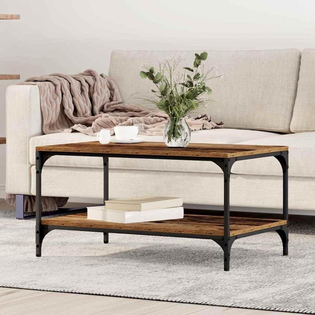 Industriële Salontafel - Koffietafel Hout - Woonkamer Inrichten - Stabiel Stalen Frame - 80 x 50 x 40 cm - Bruin