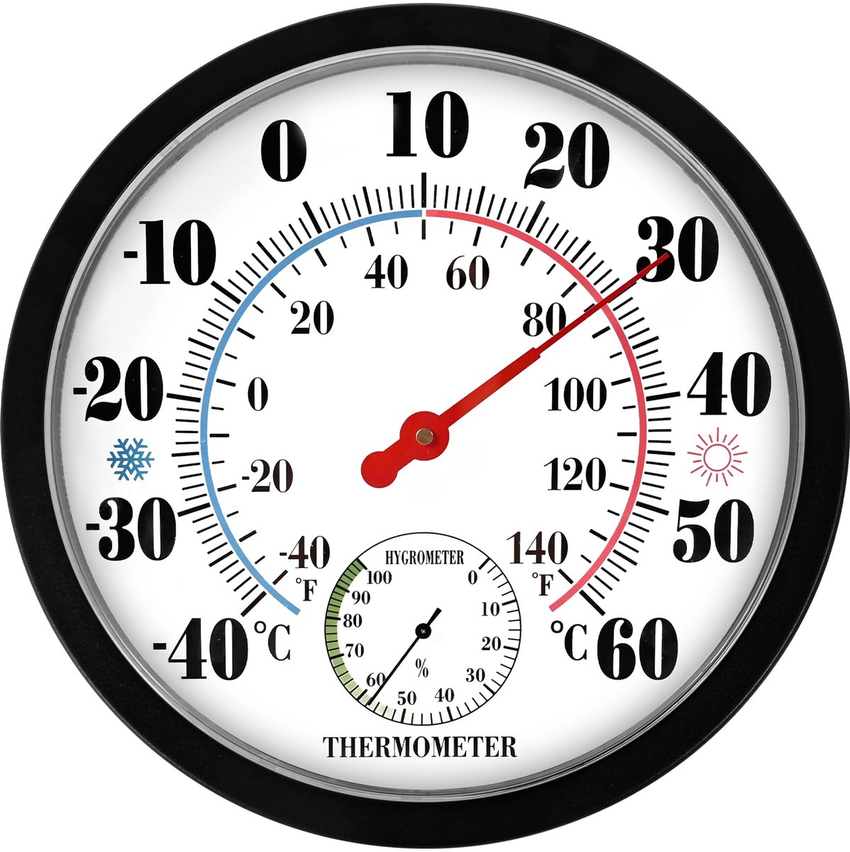 Buitenthermometer - Hygrometer - Thermometer - Luchtvochtigheidsmeter - Binnen en Buiten Thermometer - Wandthermometer voor Tuin, Kas, Woonkamer en Buiten