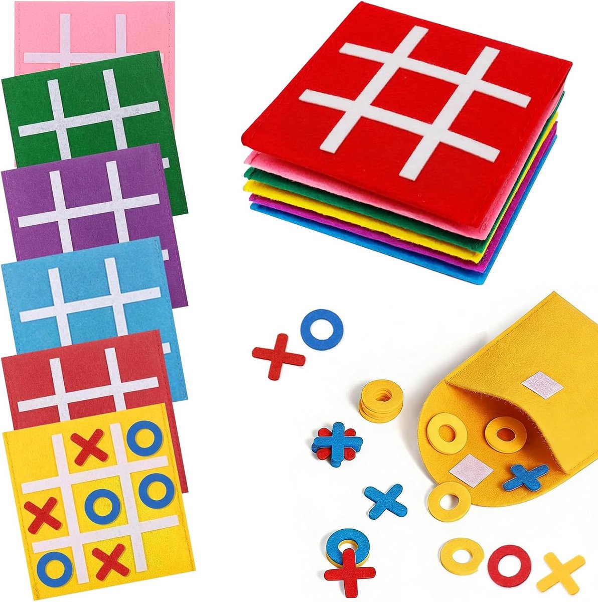 longziming - Tic Tac Toe Spelset Vilt - Reis Boter-Kaas-En-Eieren Spel Voor Kinderen - Educatief Denkspel - Screen-Free Entertainment - Logisch Denken Bevorderen - Zacht Vilt - Veilige Afgeronde Hoeken - Ideaal Voor Onderweg - 12 Stuks