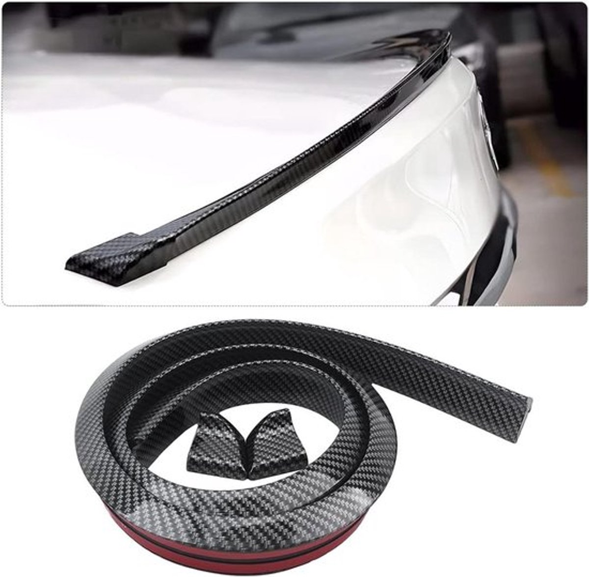 Waterdichte rubberen 3D achterklepspoiler in koolstofvezel look, universele spoilersticker voor diverse voertuigen met stevige pasvorm en eenvoudige montage