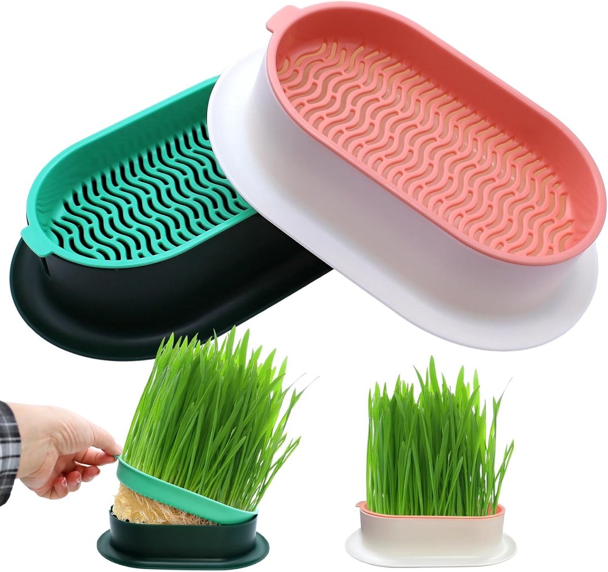 Set van 2 Kweekkommen voor Kattengras - Plastic Hydroponische Zaadkiemers voor Thuis, Tuin en Kantoor