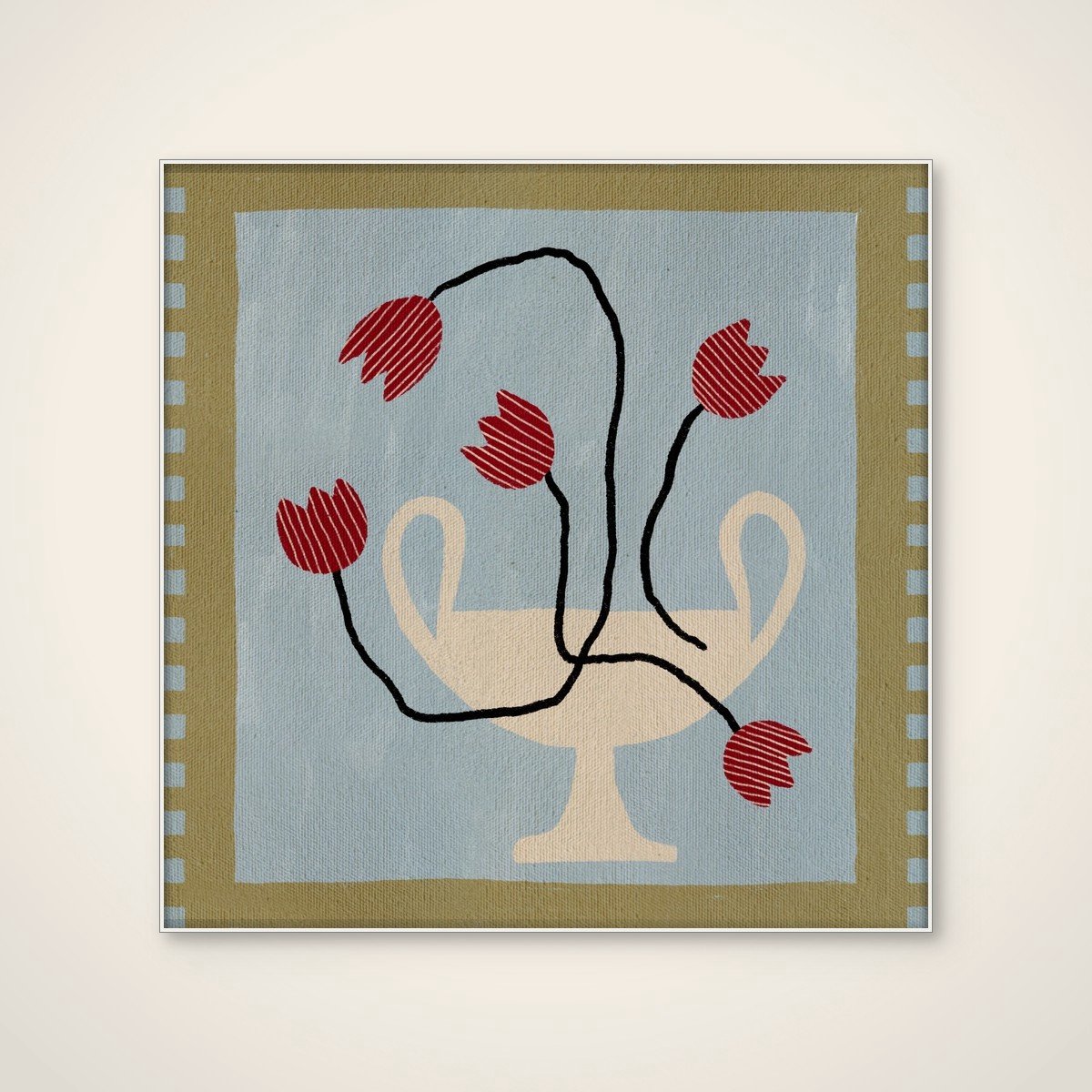 Akoestisch schilderij - 80 x 80 cm - Out of Vase Blooms 6 van Shatha Al Dafai - Abstracte wanddecoratie - wit textielframe