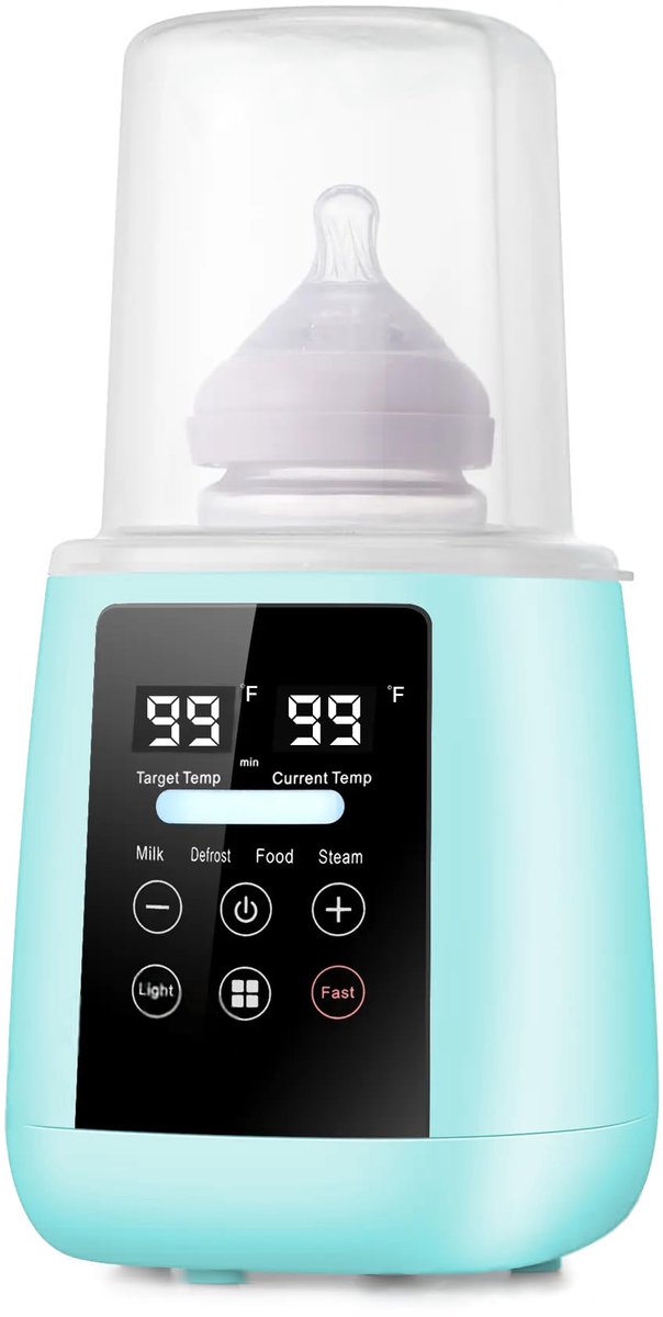 QTTVBTNA -Flesverwarmer - Babyflesverwarmer - Melkverwarmer - Groen, 3-5 min, instelbare temp - Ontdooien, steriliseren, opwarmen - LED, nachtlampje, droogkookbeveiliging - Geschikt voor flessen tot 9,4 cm - Food-grade PP