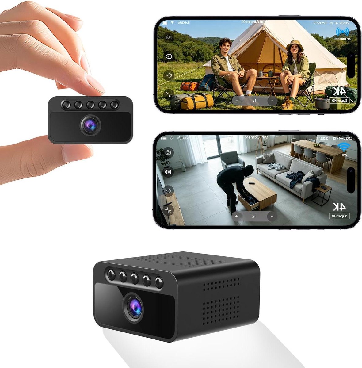 Mini Camera - Verborgen Camera - Thuisbeveiliging - Werkt zonder WiFi - 4K Ultra HD - Zwart