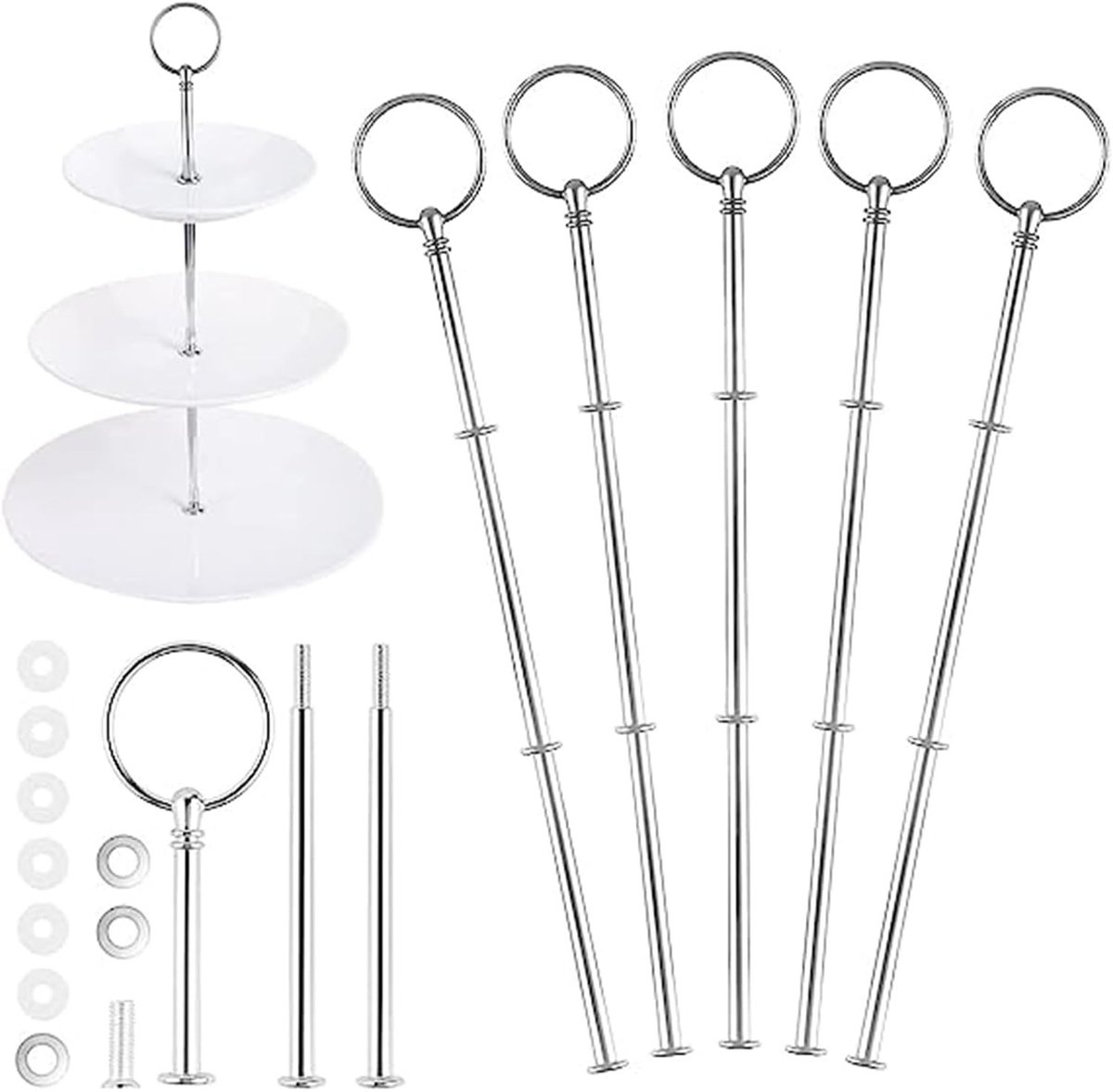 Set van 5 Laag Pincetten, Houder Set, Metalen Staven voor Snackplaten en Serveeraccessoires