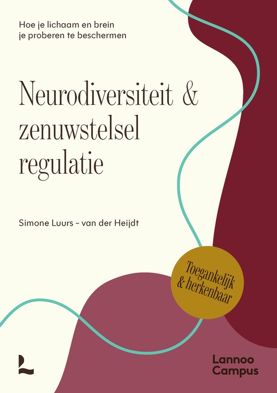 Boekomslag met de titel 'Neurodiversiteit & zenuwstelsel regulatie' in grote letters. Achtergrond met paarse en okergele vormen.