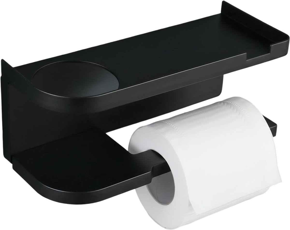 Toiletrolhouder - kunststof boorloze wandmontage met extra opbergruimte praktisch opbergaccessoire voor badkamer toiletpapier