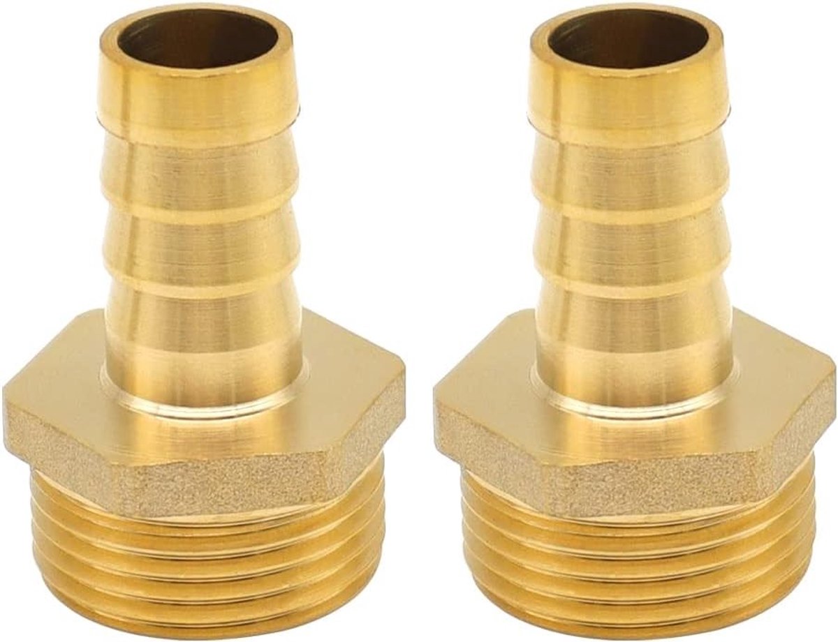 Set van 2 messing spiny koppelingen, slangkoppelingen G3/4 x 14 mm voor water, brandstof en luchtleidingen