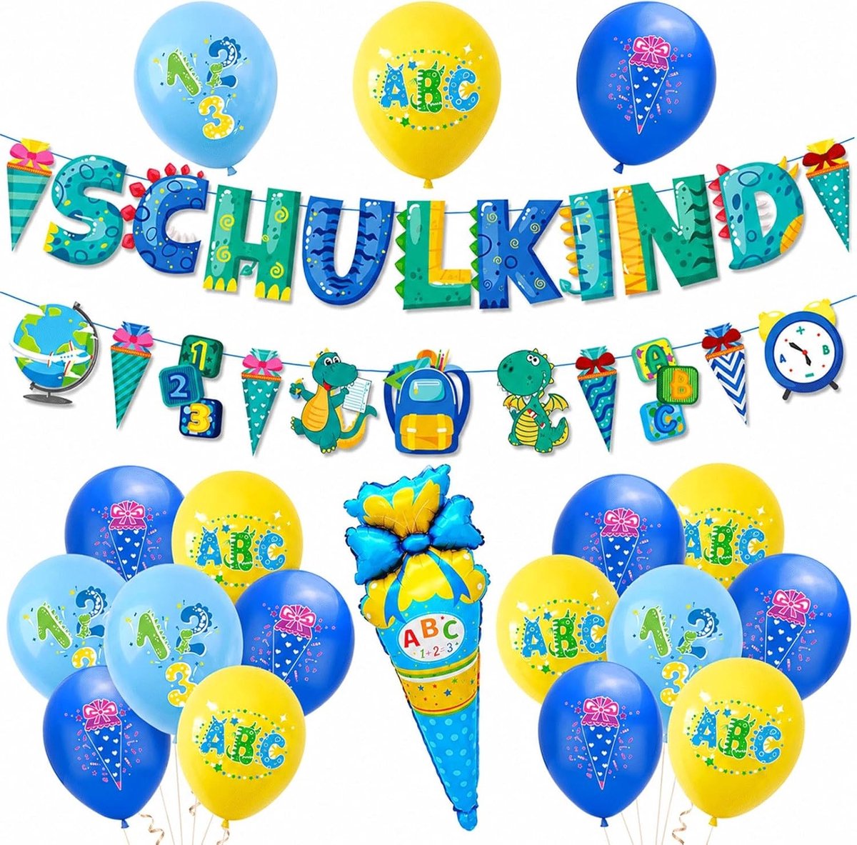 Decoratieve ballonnen voor de eerste schooldag, blauw, 17 stuks - Feestversiering, Kinderfeest, Schoolstart