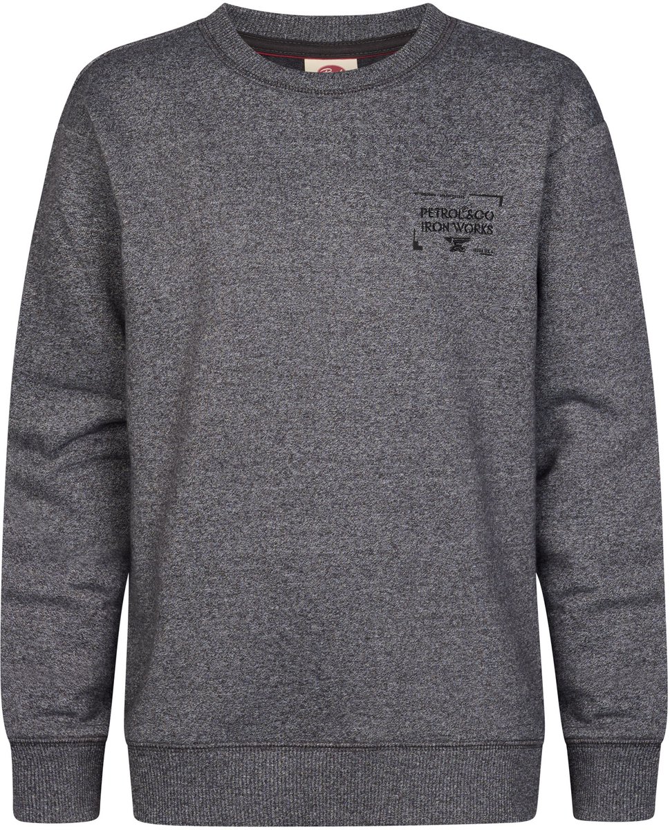 Petrol Industries - Jongens Gemêleerde sweater met ronde hals forgerun - Zwart - Maat 140