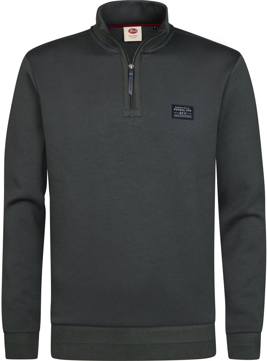 Petrol Industries - Heren Katoenen sweater met korte ritssluiting steelcore - Groen - Maat S
