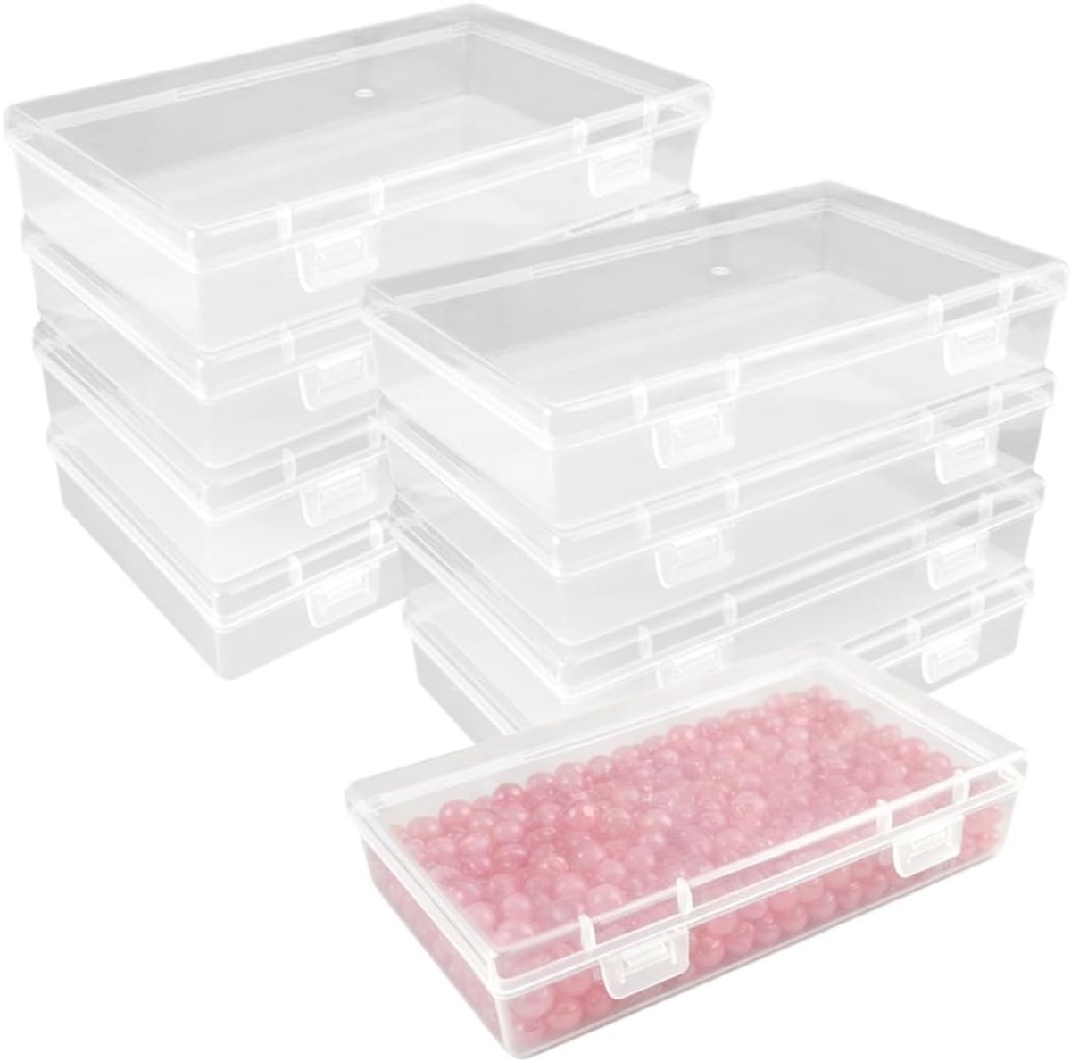 Set van 10 Transparante Opbergdozen met Scharnierende Deksels voor Sieraden en Accessoires - 15,5 × 9,2 × 3 cm, Ideaal voor Kleine Voorwerpen en Organisatie
