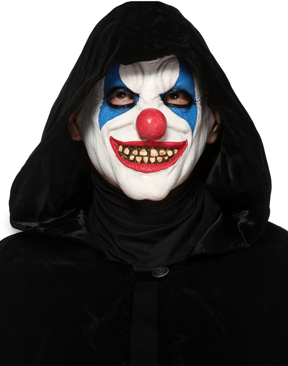 Psycho Clown masker met zwarte mantel, Halloween set