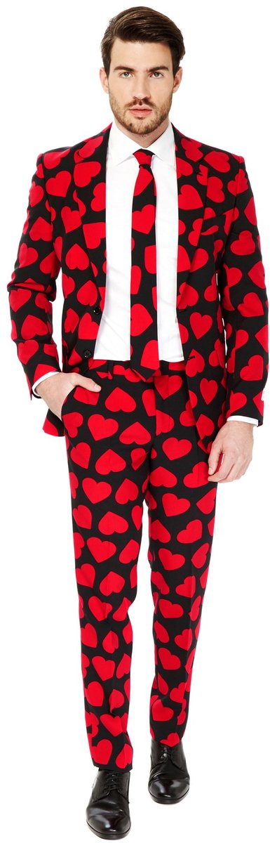 OppoSuits King of Hearts - Mannen Kostuum - Pak - Valentijn - Rood - Carnavalskleding - Maat 48