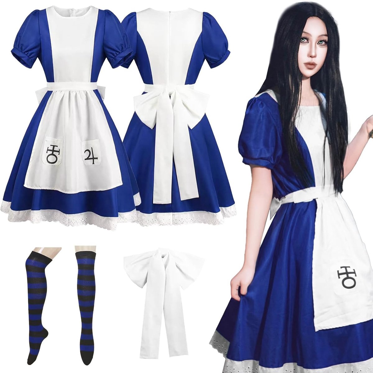 Maid Kostuum voor Vrouwen, Blauwe en Witte Cosplay Outfit, Perfect voor Halloween en Carnavalsfeesten, Klassiek Alice Thema Kostuum