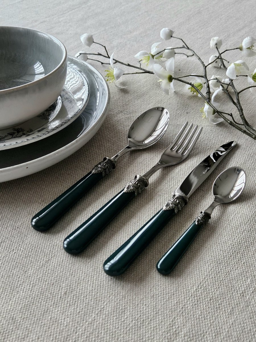 4-delig, Bestekset, voor 1 persoon, Groen (mat), voor het diner, EME Napoleon