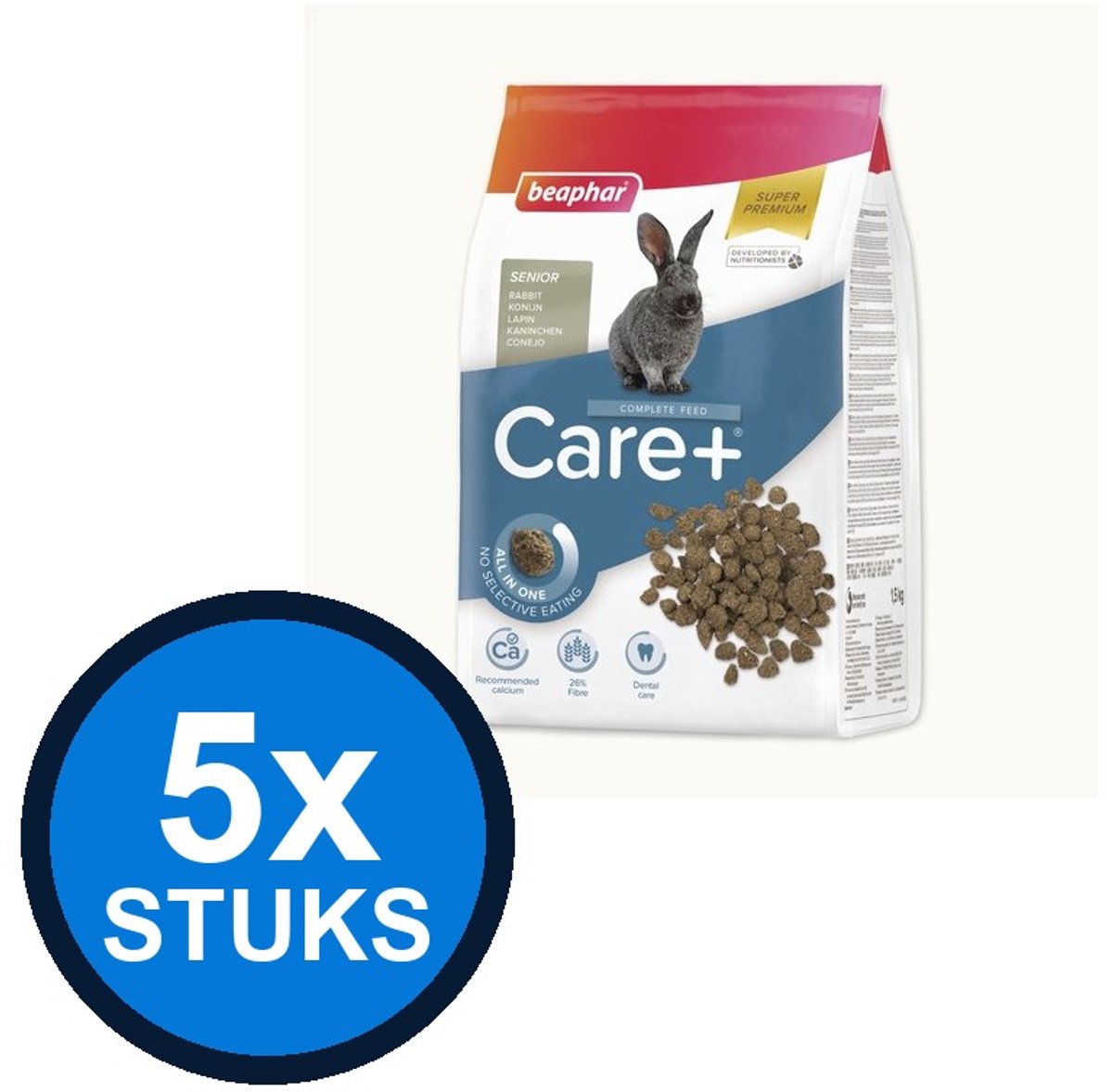 5x Beaphar - Care+ konijn senior 1,5kg - Knaagdierenvoer - 1.5 kg