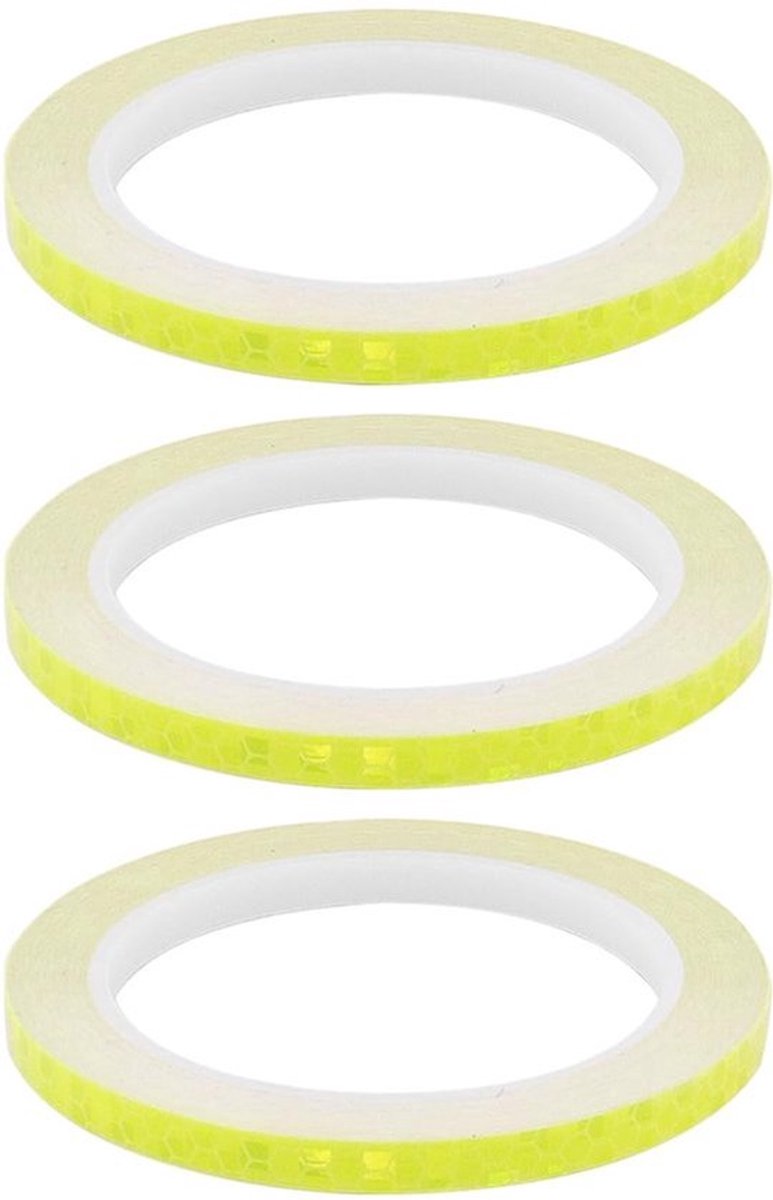 Reflectietape 8mm x 10m - 3 Rollen Fluorescerend Geel Waterdicht Zelfklevend
