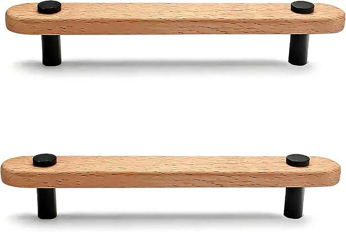 Houten Meubelhendels Set van 6, Keuken Deurgrepen met 160mm Boorgatafstand, Totale Lengte 204mm, Ideaal voor Meubels en Kasten