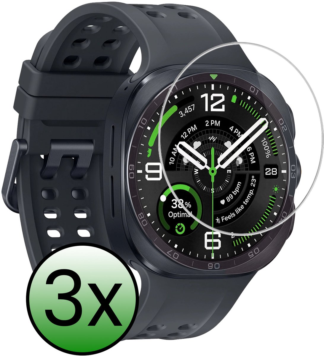 Screenprotector - 3 Stuks Geschikt voor Samsung Watch Ultra 2 - Extra Sterk - Tempered Glass - Gehard Glas - Beschermglas Screen Cover - Bescherm Protector voor Smartwatch
