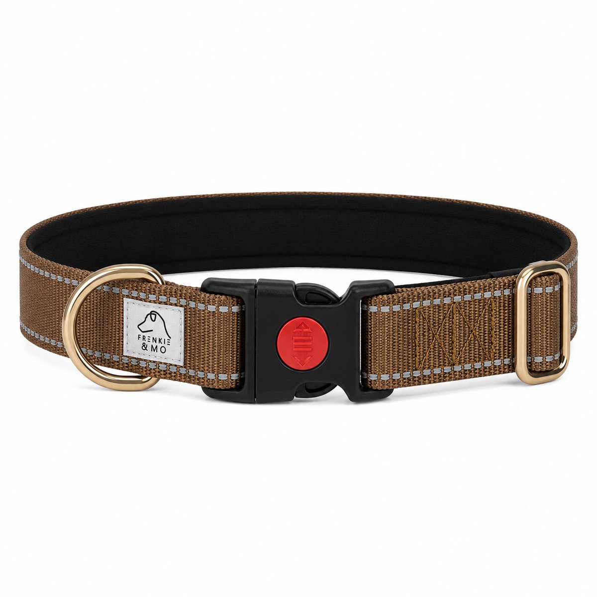Honden Halsband - Reflecterende Stiksels - Nylon Halsband Hond - Hondenhalsband - Maat S - Bruin