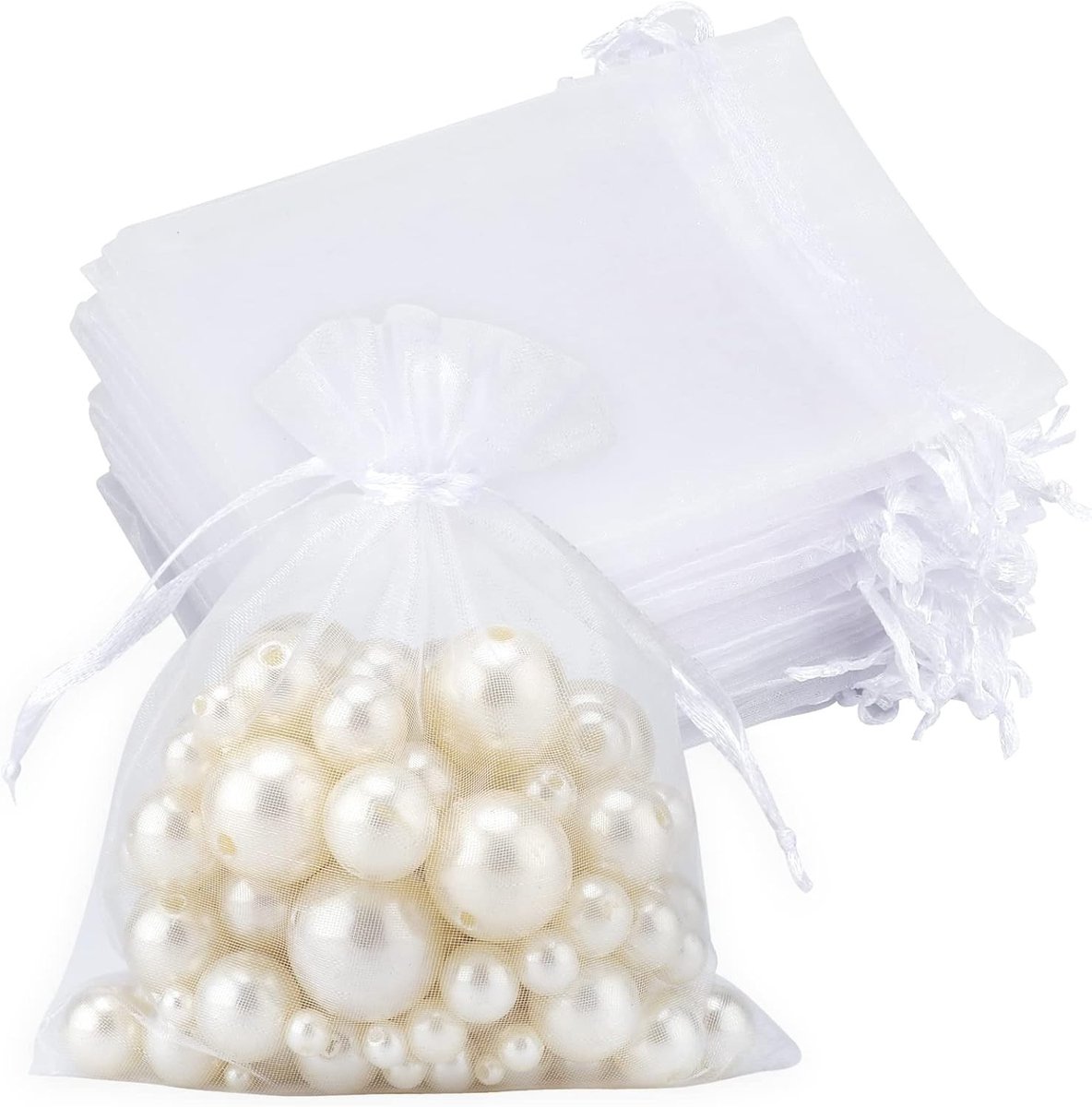 Kleine Organza Tassen voor Trouwen, 7 x 9 cm, 50 Stuks met Trekkoord, Cadeautassen voor Snoep en Sieraden