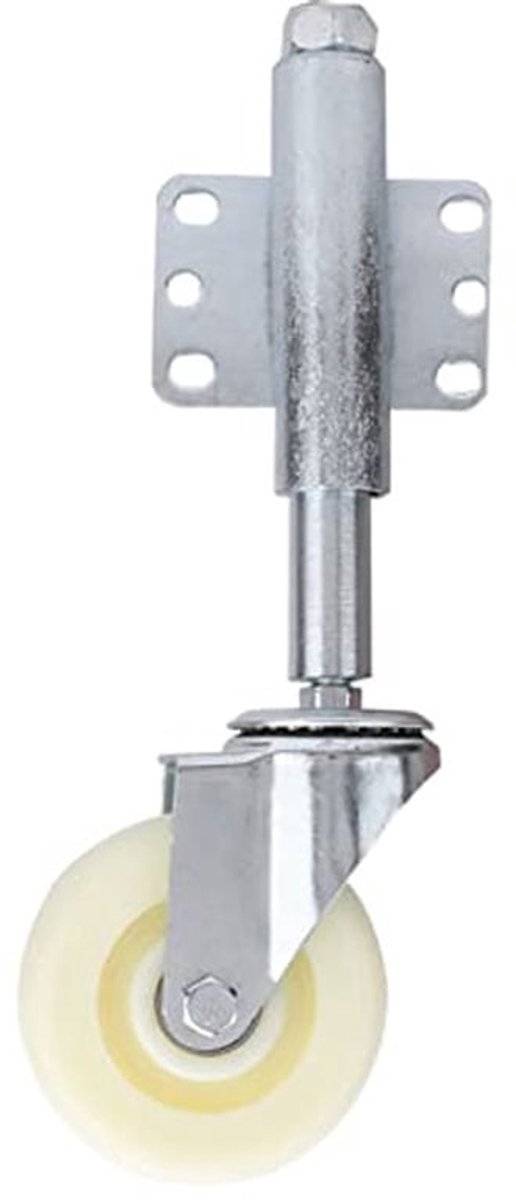 Nylon metalen poortwiel, 4 inch zware platte veerbelaste zwenkwiel, 110 lbs draagvermogen poortwiel, voor tuinhek gazon tuinhek