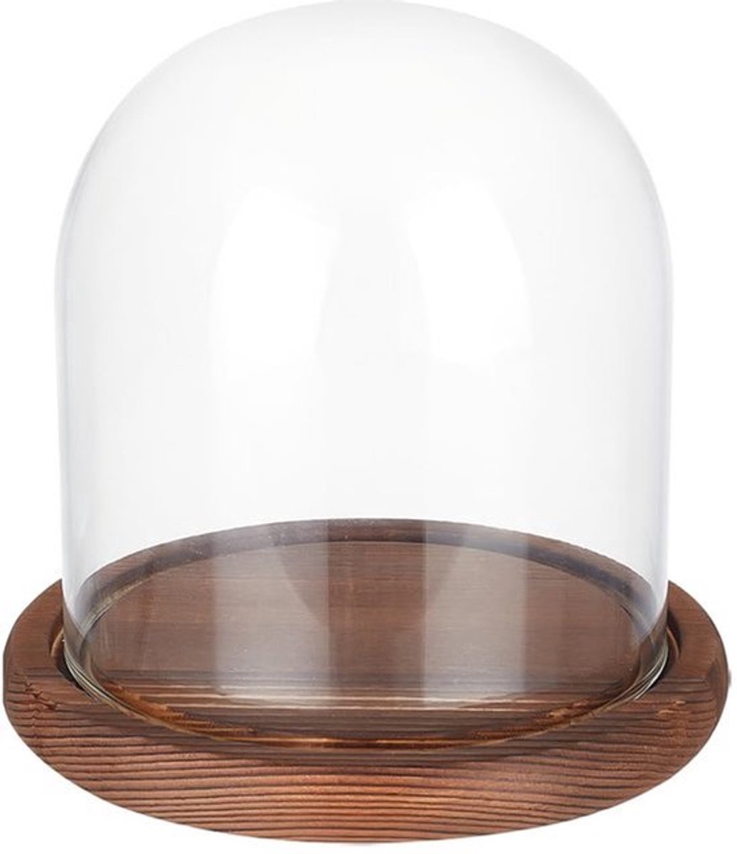 Cloche Dome 14x13cm - Glas Met Houten Basis voor Bloem Craft