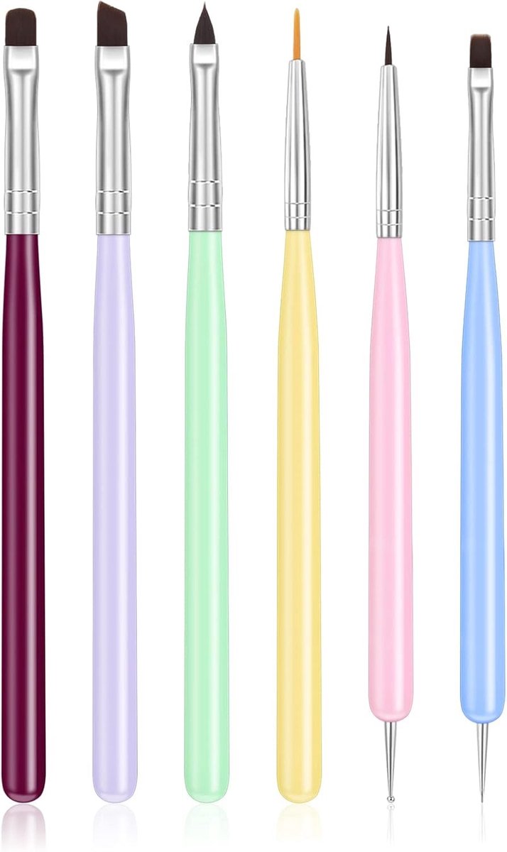 Set van 6 Professionele Acryl Nagelkwasten - Nagelkunst Pens - Dubbelzijdige Dotting Tool voor Nagels