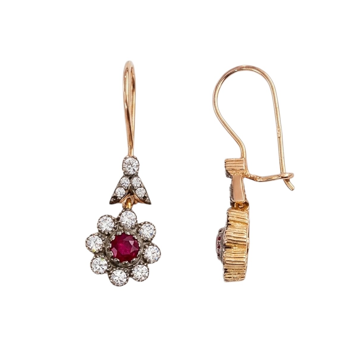Rosegouden Oorhanger 30 mm 10 mm Bloem 14 karaats