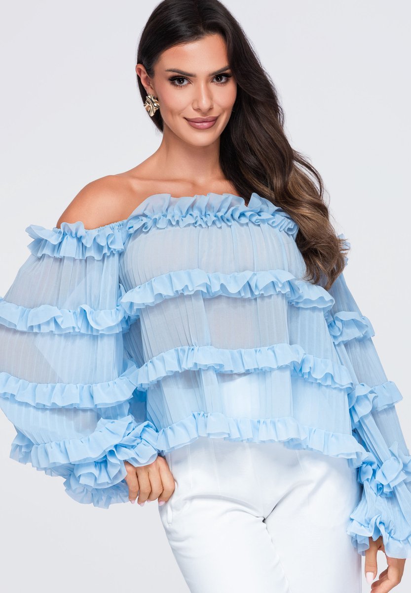 OMBRE Blouse - Loose Fit - Lange Mouw - Knopen Blauw S