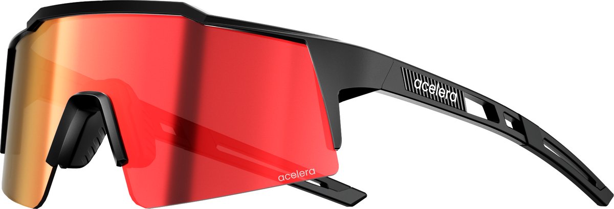 Acelera Professional Fietsbril - Gepolariseerde fietsbril met verwisselbare lens - Fiets zonnebril - Wielrenbril - Unisex - Zwart
