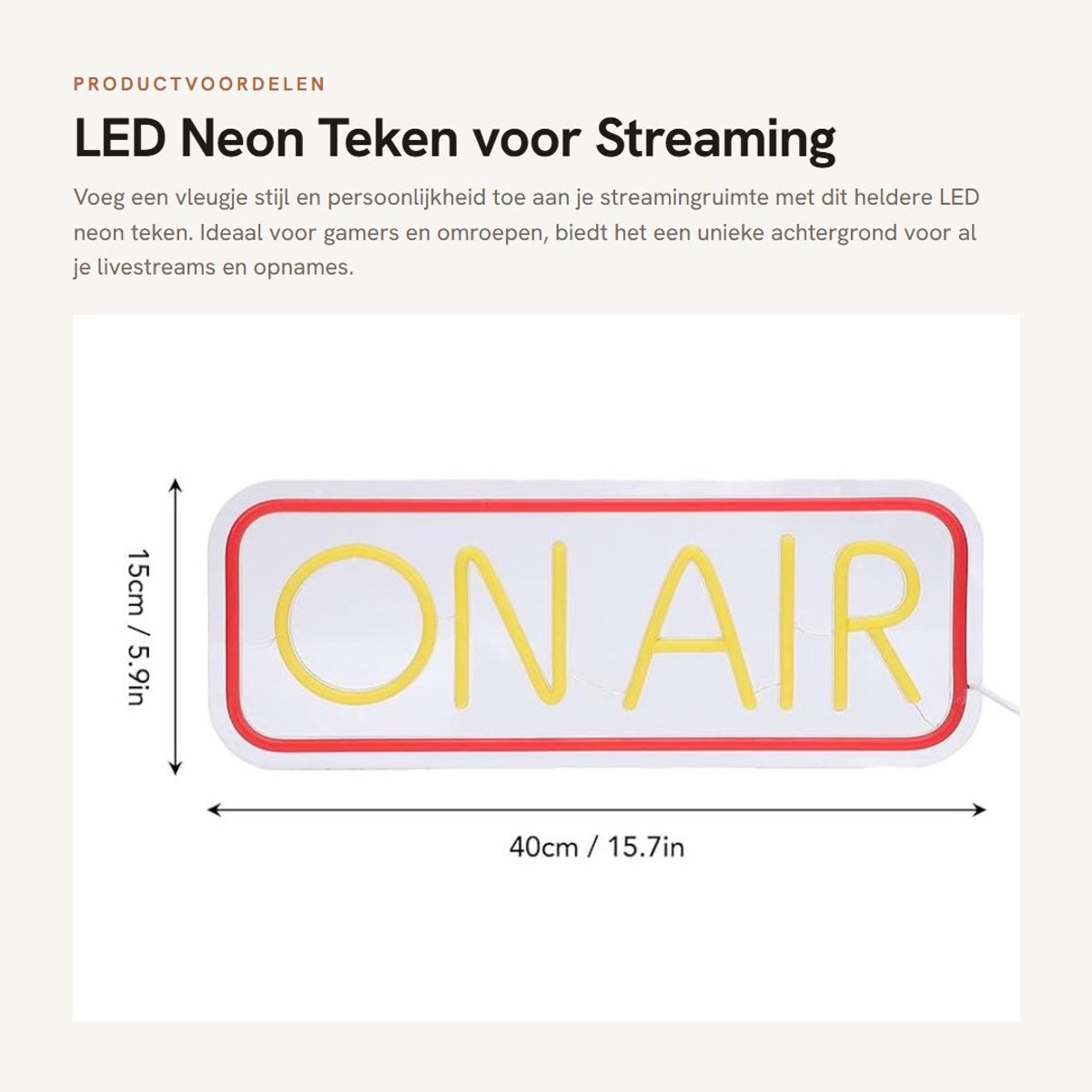 Dailygoods- Neon Teken Helder LED - USB Aangedreven - Wandbevestiging - Opnamelicht - Streamingruimte - 40x15cm - Schakelbaar - Neonlicht