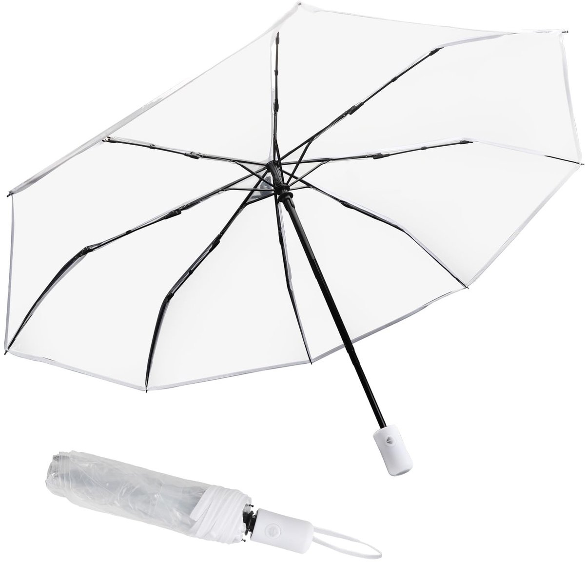 Dailygoods - VOSSOT Opvouwbare automatische transparante paraplu - compacte elegante witte parasol voor bruiloft en dagelijks gebruik - lichtgewicht winddichte paraplu voor dames heren foto reizen