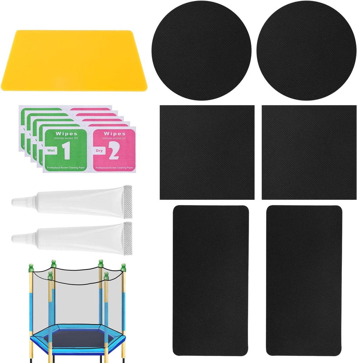 Trampoline Reparatie Kit - Veiligheidspleisters - Matten Herstellen - Compleet Zelfklevend - 6 Stuks - Zwart